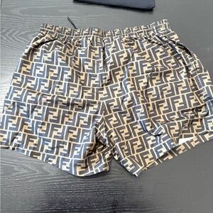 ❤️ Authenic  Fendi Black and Tan Swim Shorts with Monogram Pattern Worn Once